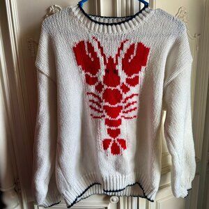 Shein white pullover sweater w/ large red knit lobster, women's size large